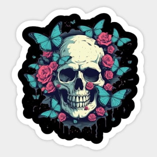 Skull with Buttlerflies and Roses Sticker